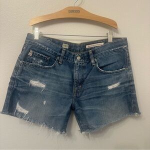 AG Adriano Goldschmied Distressed Dark Blue Denim Cutoff Shorts